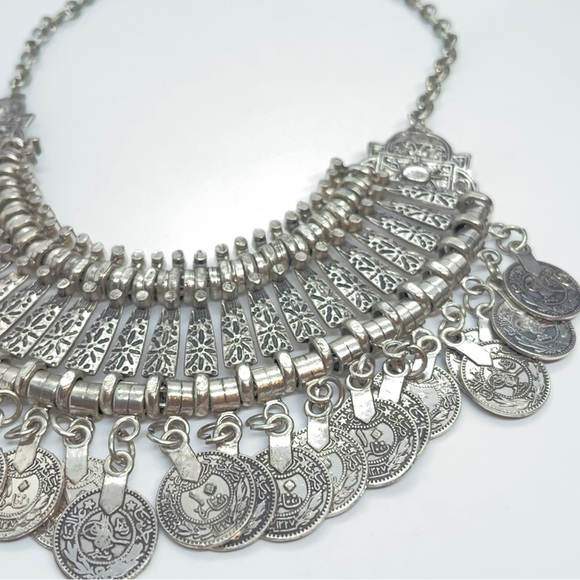 SERAGLIO TURKISH SILVER TONE CASCADING HEAVY STATEMENT NECKLACE BELLY DANCER - Picture 9 of 15